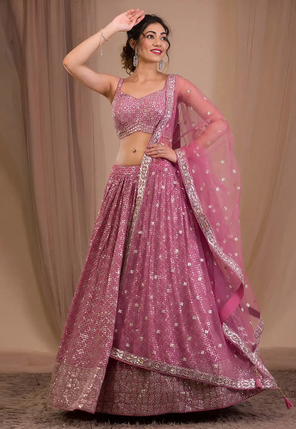 Pink Georgette Lehenga Choli 328551
