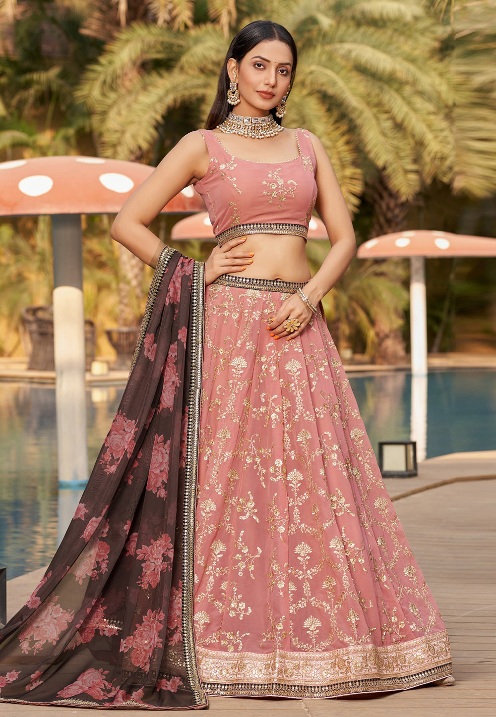 Pink Georgette Lehenga Choli 282062