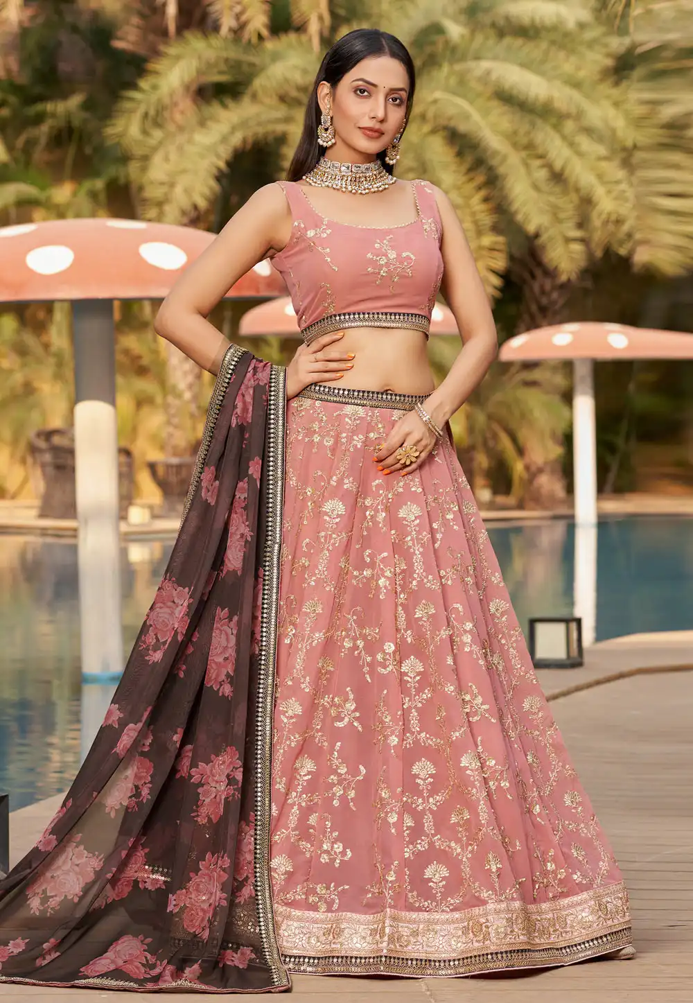 Pink Georgette Lehenga Choli 282062
