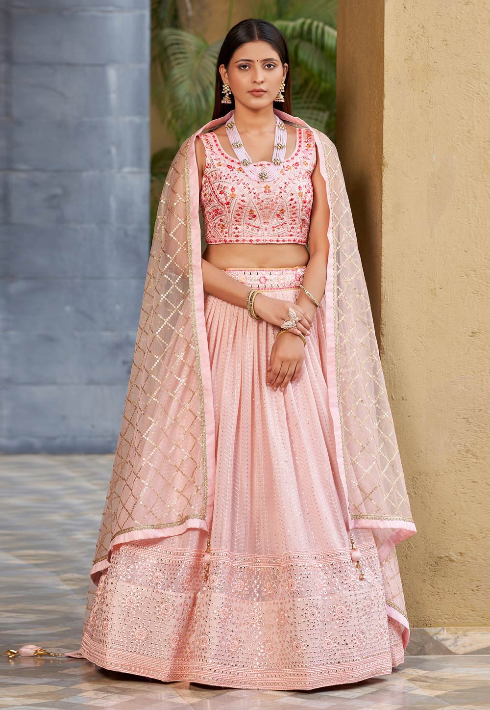 Pink Georgette Lehenga Choli 282066