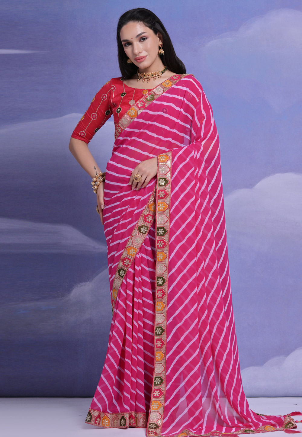 Pink Georgette Light Weight Saree 279943