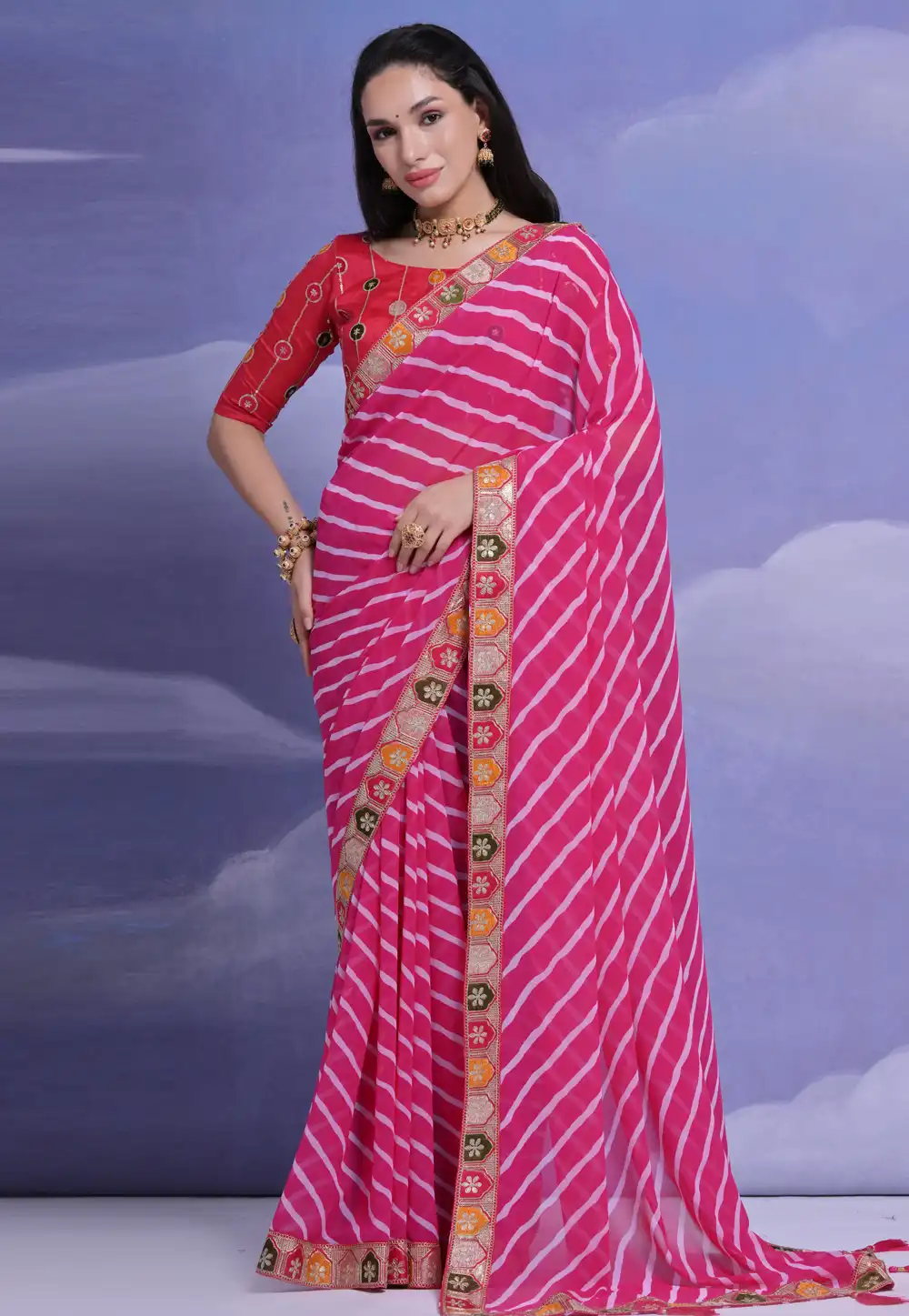 Pink Georgette Light Weight Saree 279943