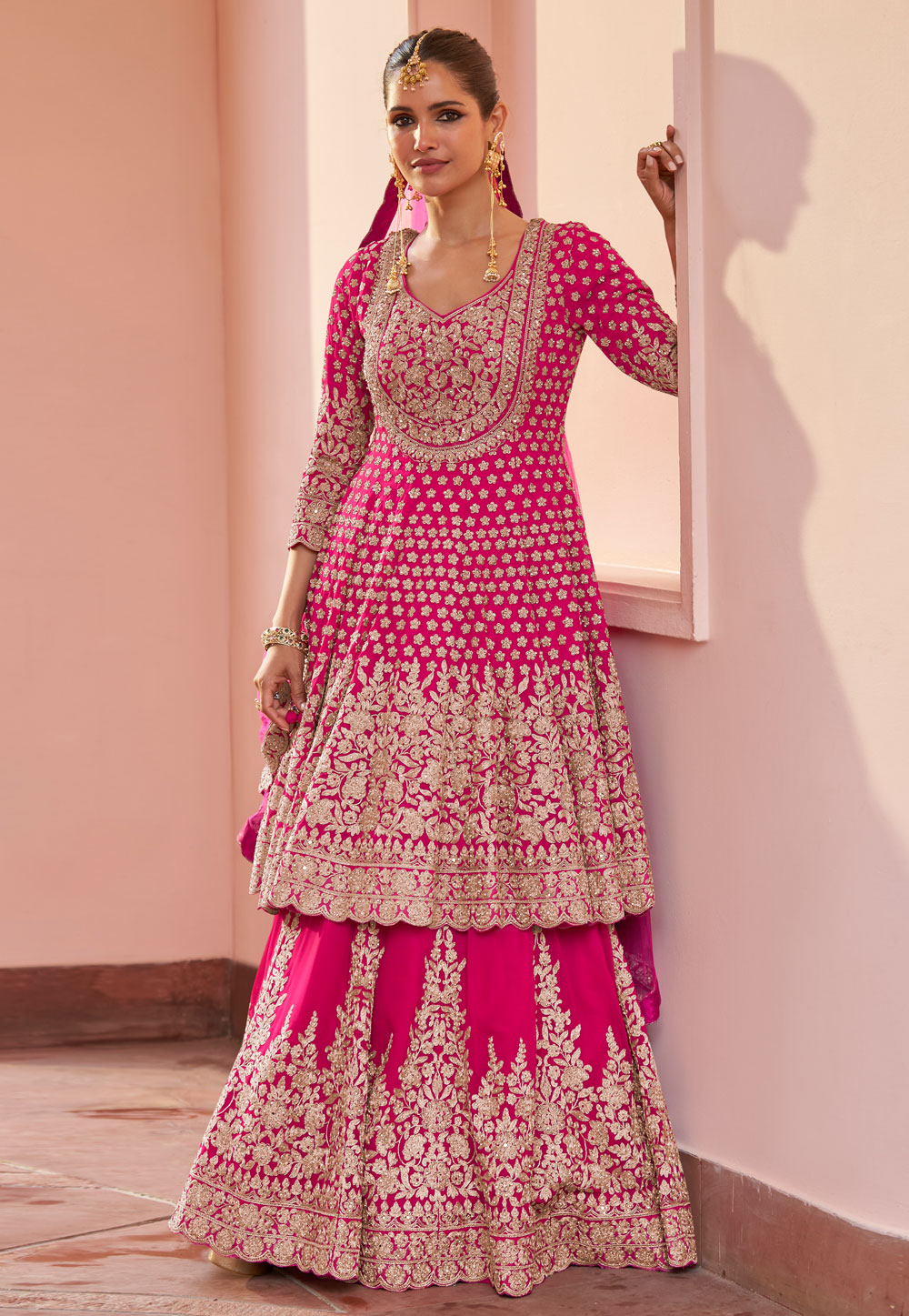 Pink Georgette Long Choli Lehenga 325308