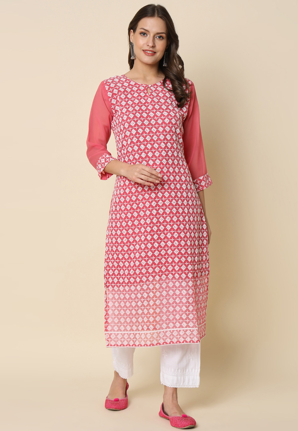 Pink Georgette Long Kurti 325207