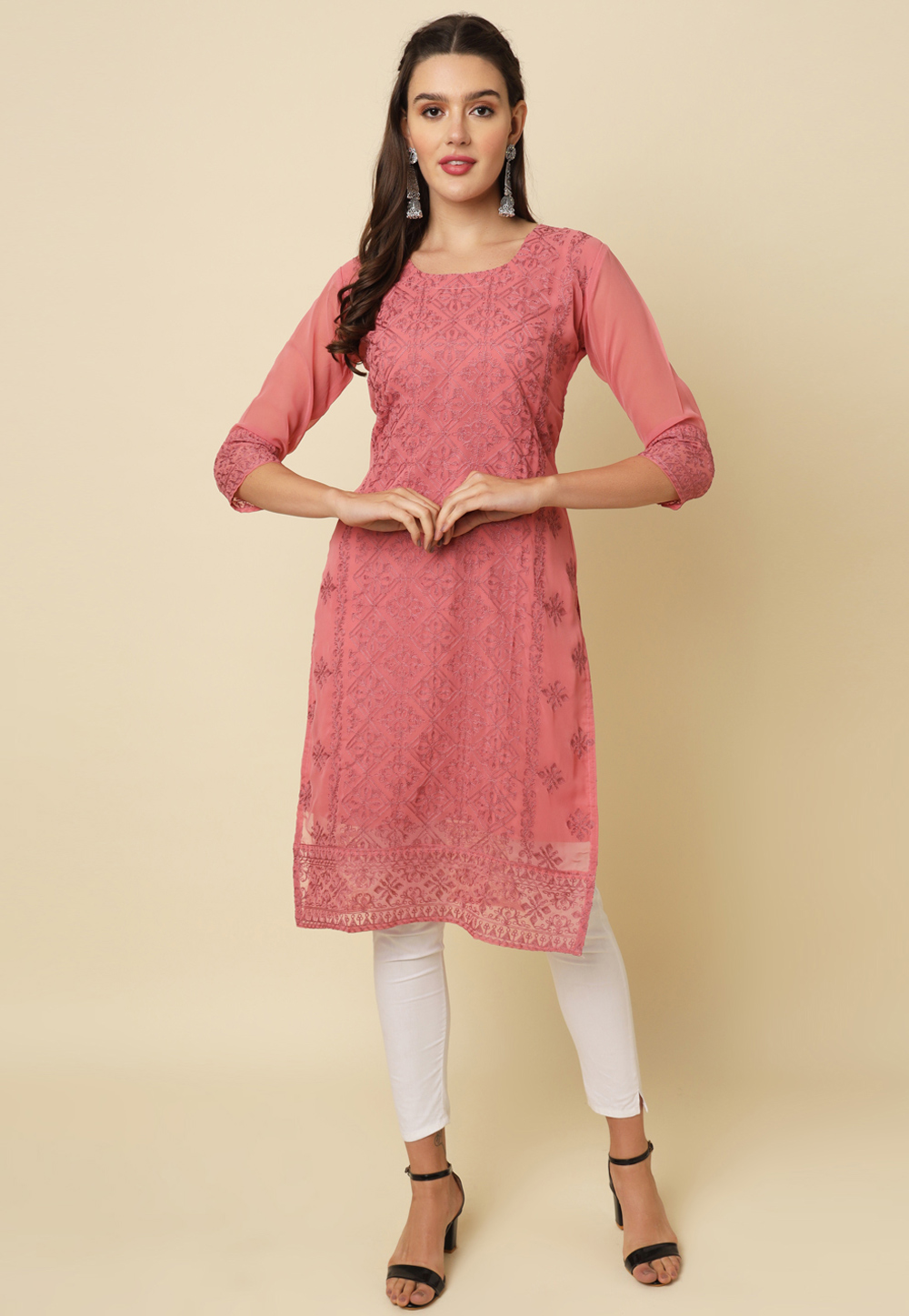 Pink Georgette Long Kurti 282082