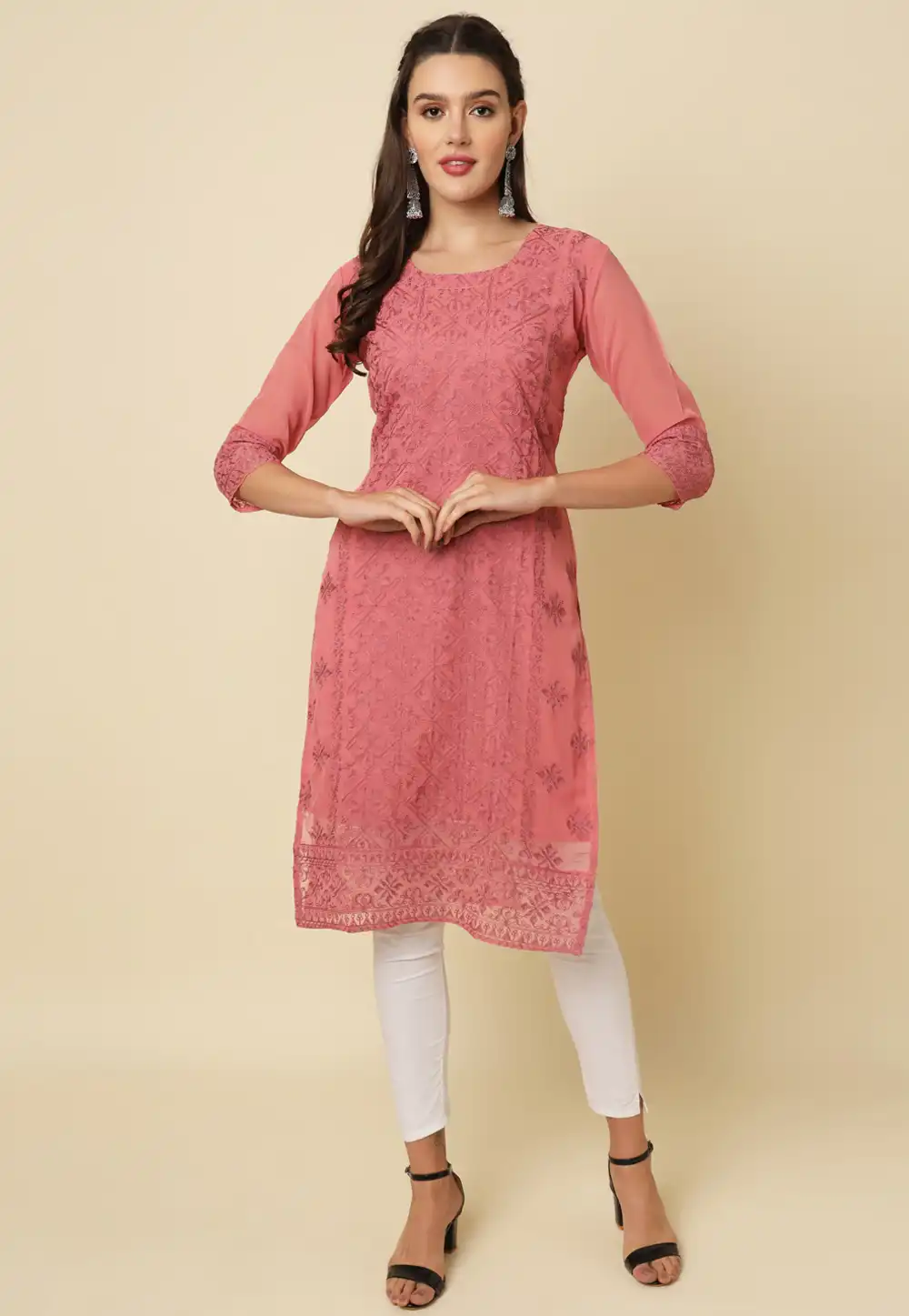Pink Georgette Long Kurti 282082