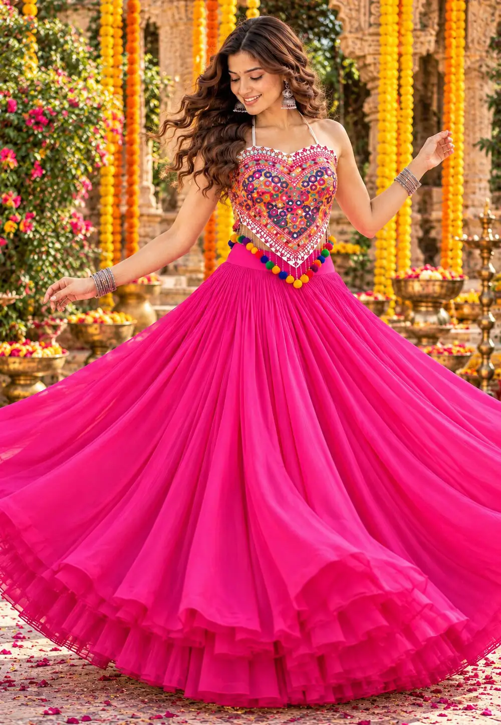Pink Georgette Navratri Chaniya Choli 335681
