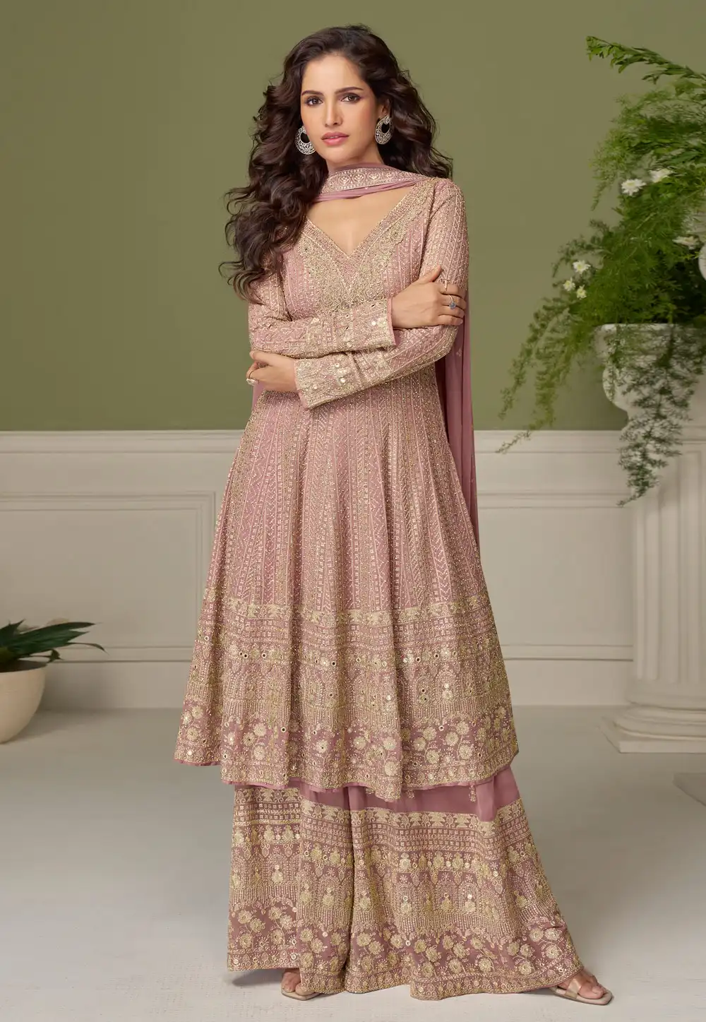 Pink Georgette Palazzo Suit 322800
