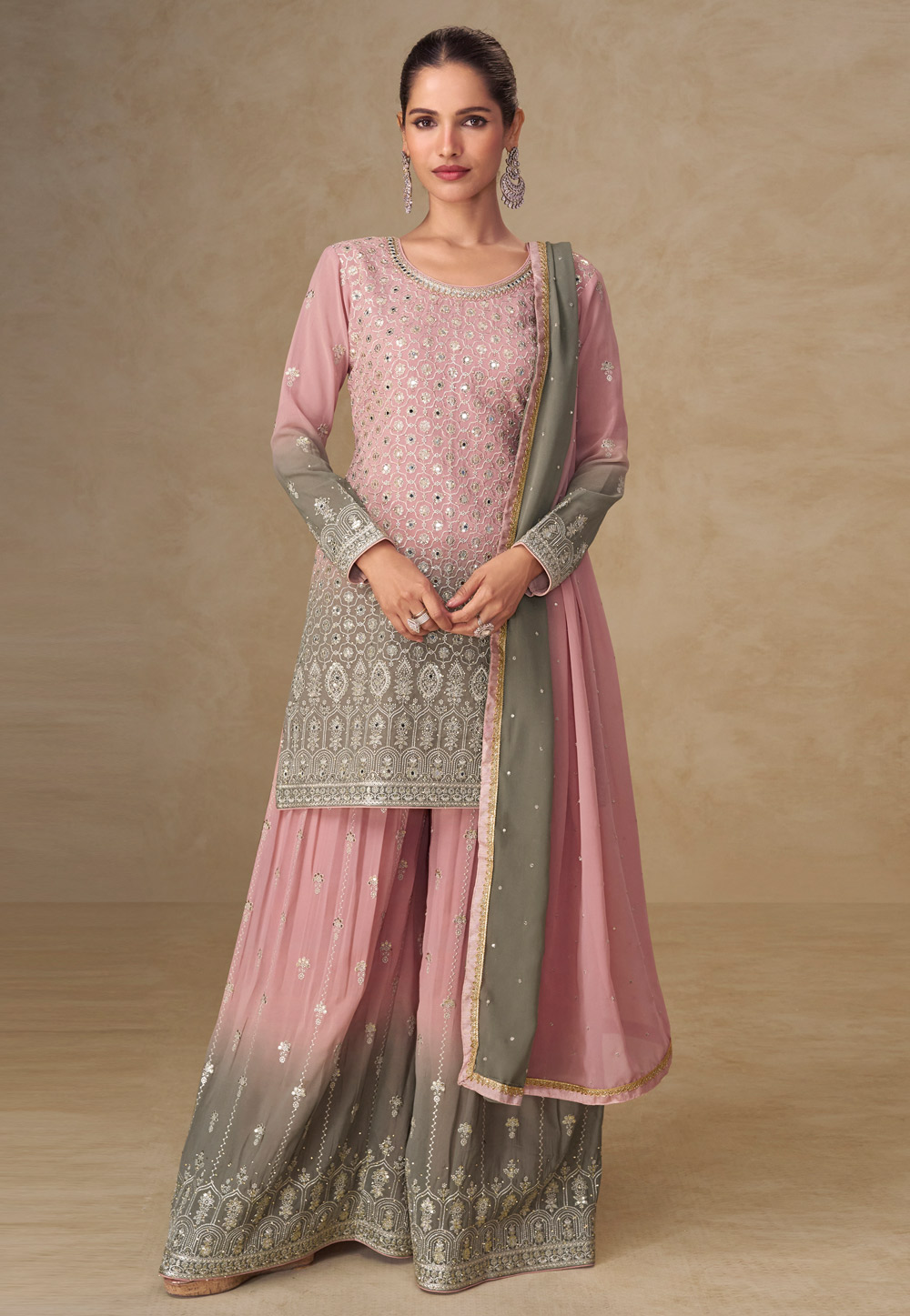 Pink Georgette Palazzo Suit 322795