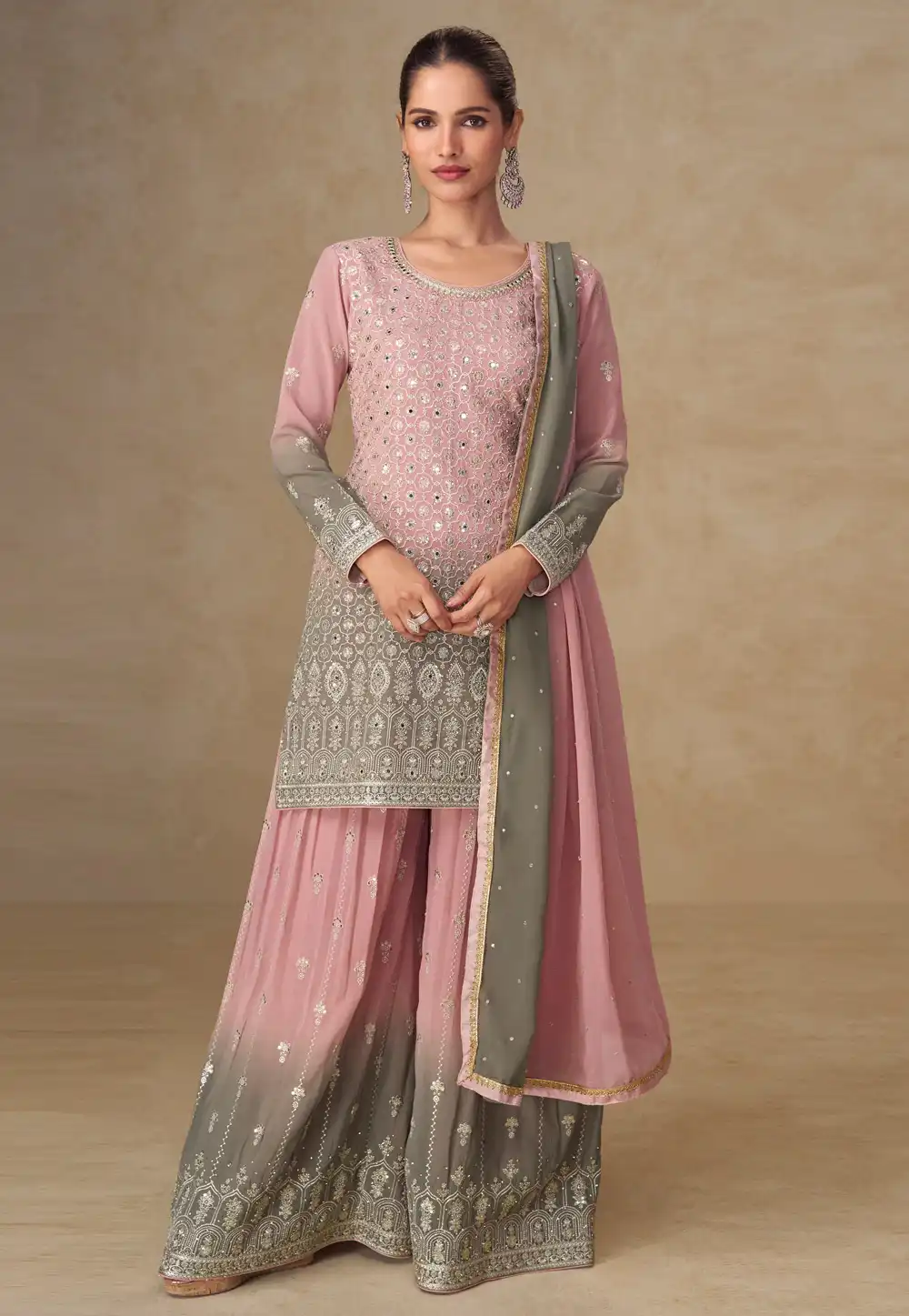 Pink Georgette Palazzo Suit 322795