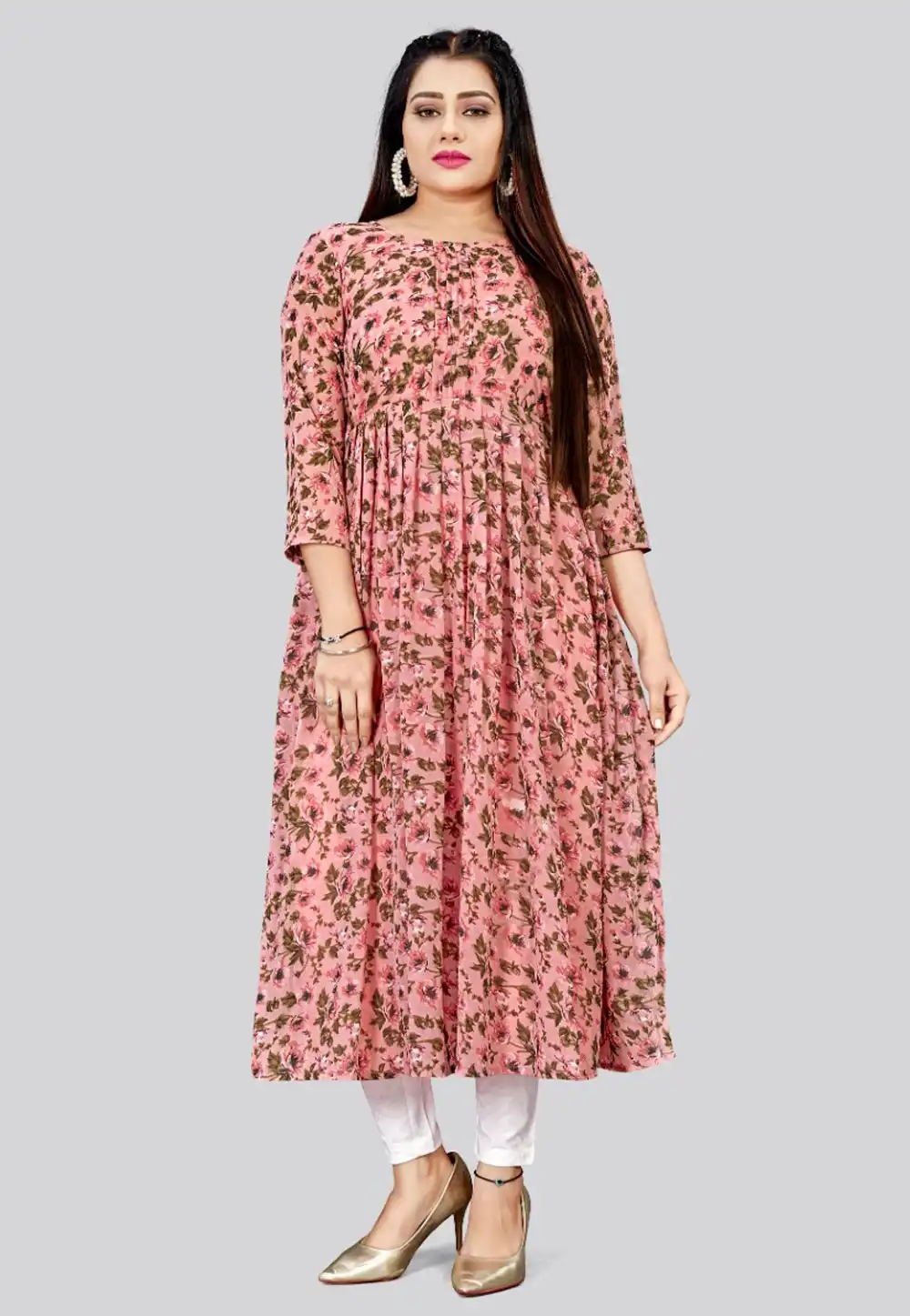 Pink Georgette Printed Long Tunic 324092