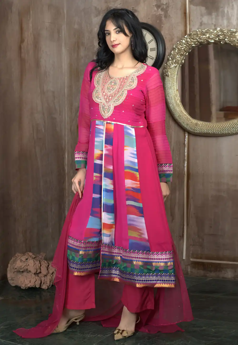 Pink Georgette Readymade Anarkali Suit 312994