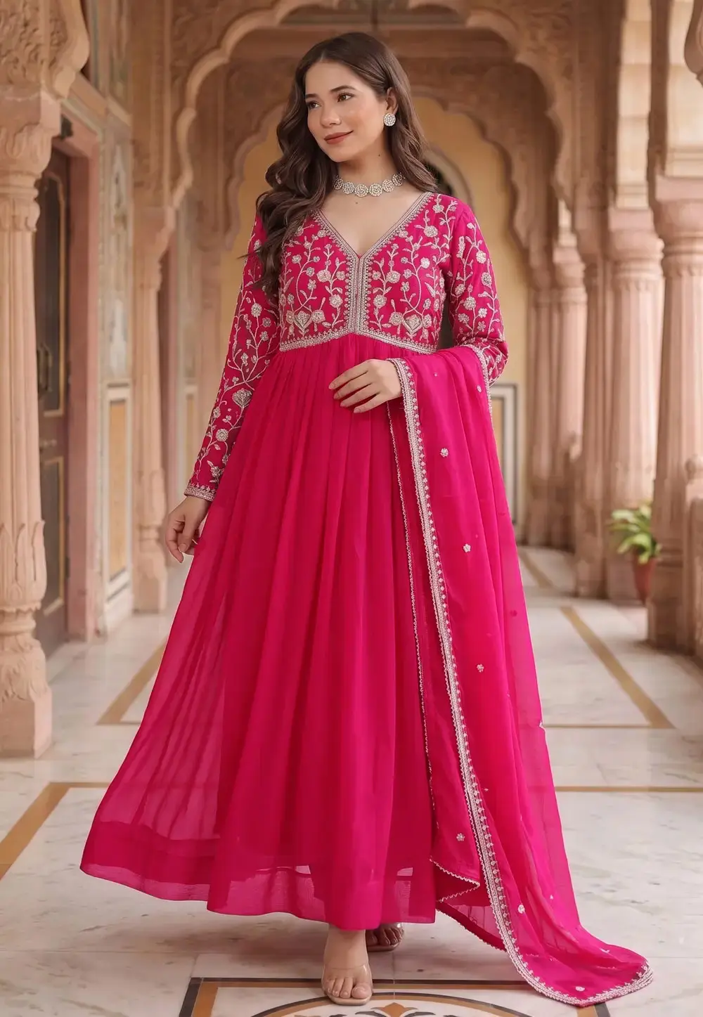 Pink Georgette Readymade Anarkali Suit 332328