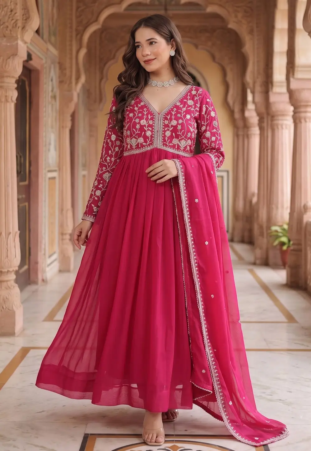 Pink Georgette Readymade Anarkali Suit 332328