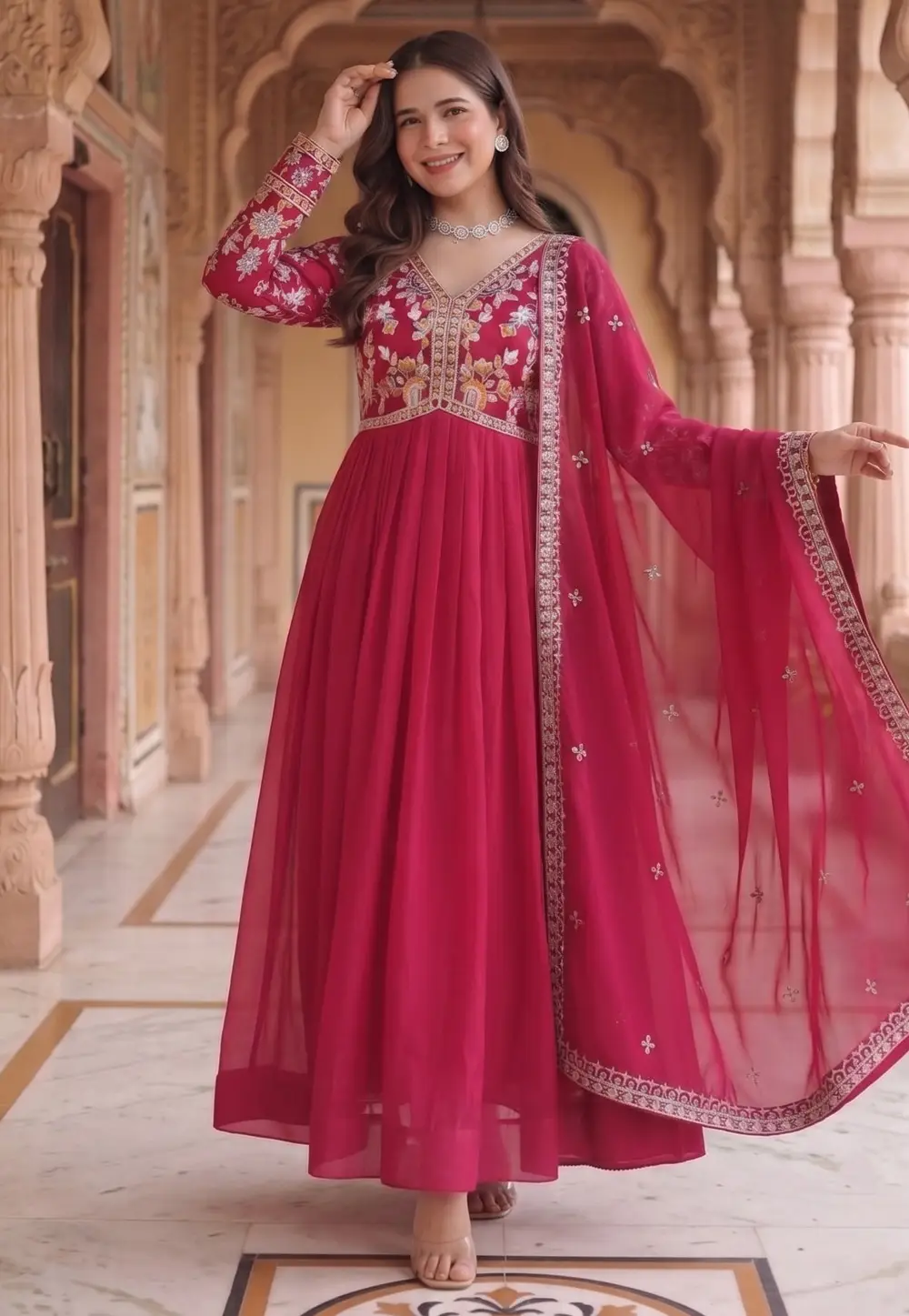 Pink Georgette Readymade Anarkali Suit 332330