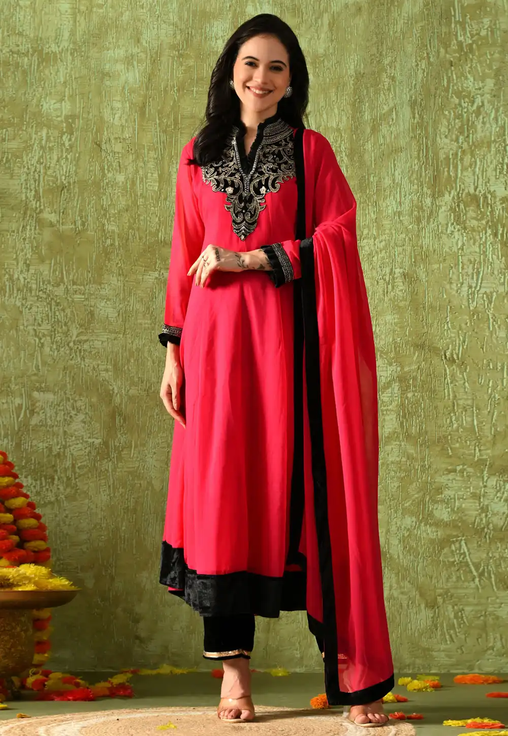 Pink Georgette Readymade Anarkali Suit 321788
