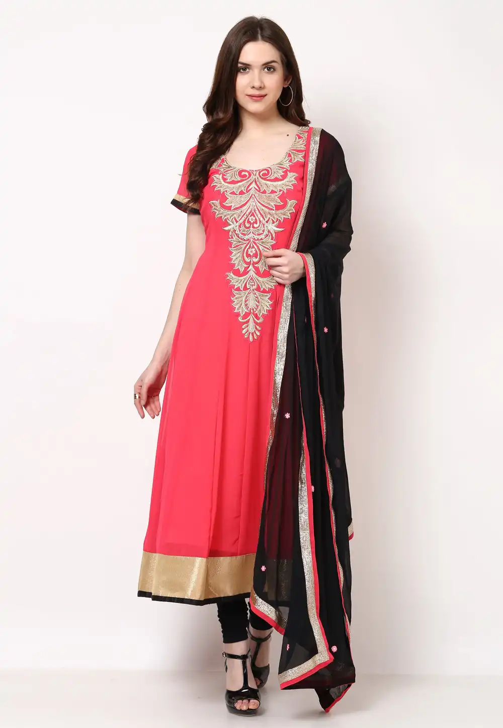 Pink Georgette Readymade Churidar Suit 309842