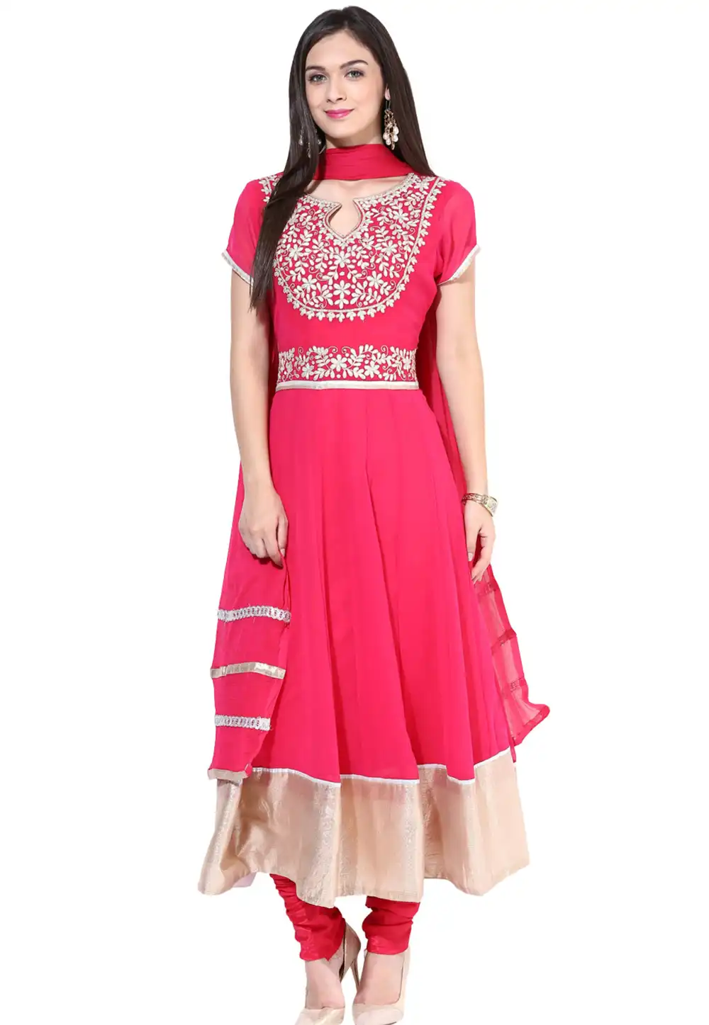 Pink Georgette Readymade Churidar Suit 309843