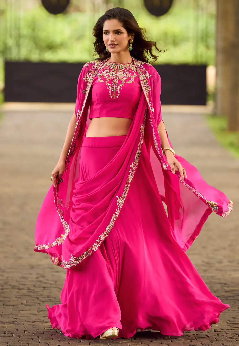 Pink Georgette Readymade Indo Western Lehenga Choli 335531