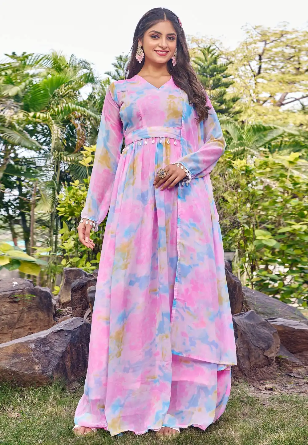Pink Georgette Readymade Long Anarkali Suit 328565
