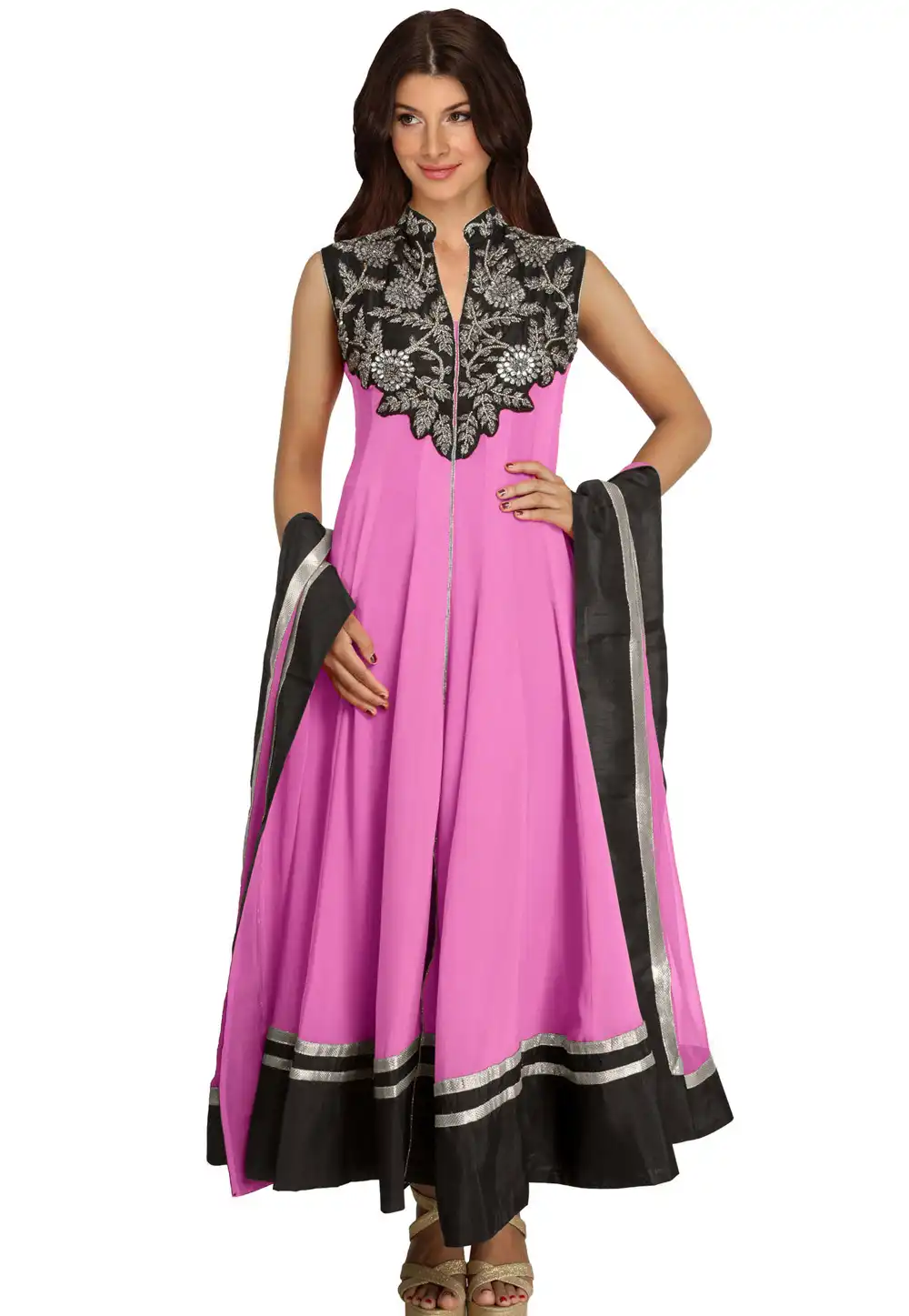 Pink Georgette Readymade Long Anarkali Suit 321778