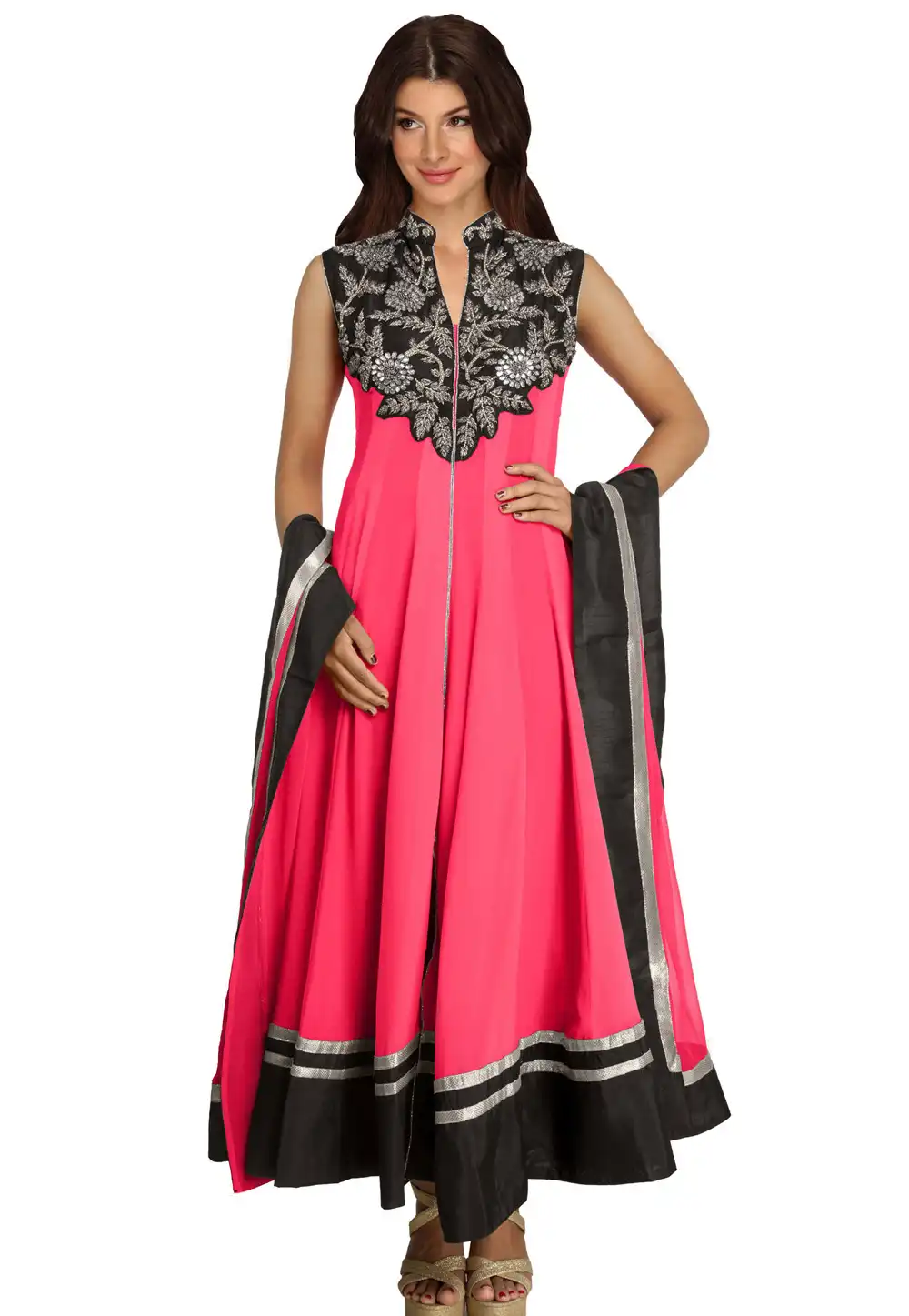 Pink Georgette Readymade Long Anarkali Suit 321780