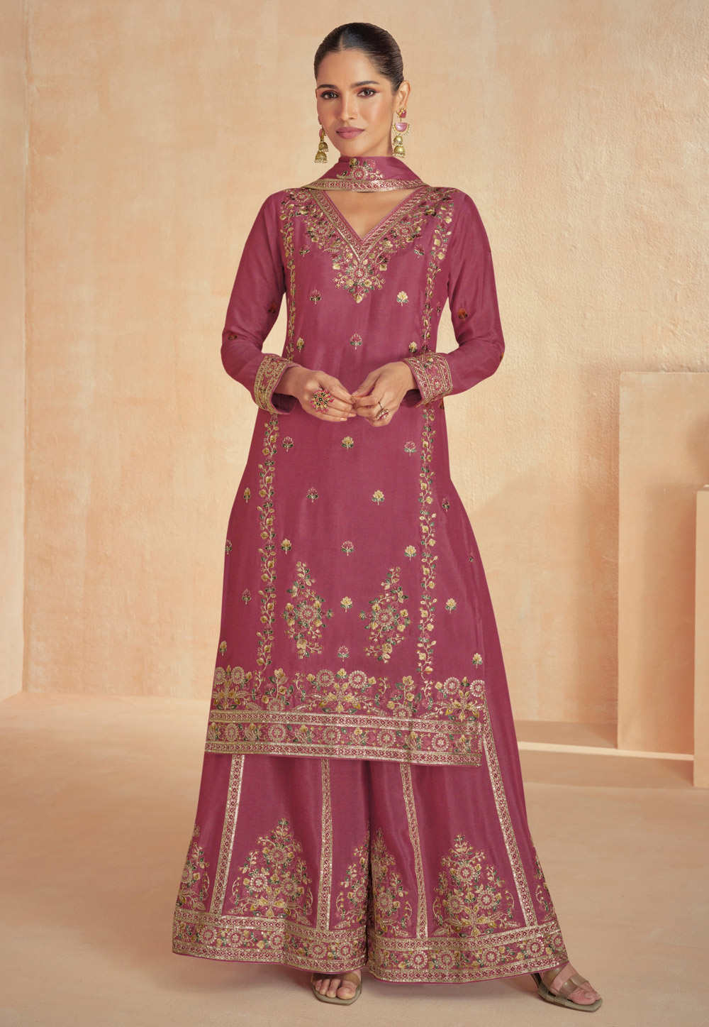 Pink Georgette Readymade Pakistani Suit 307346