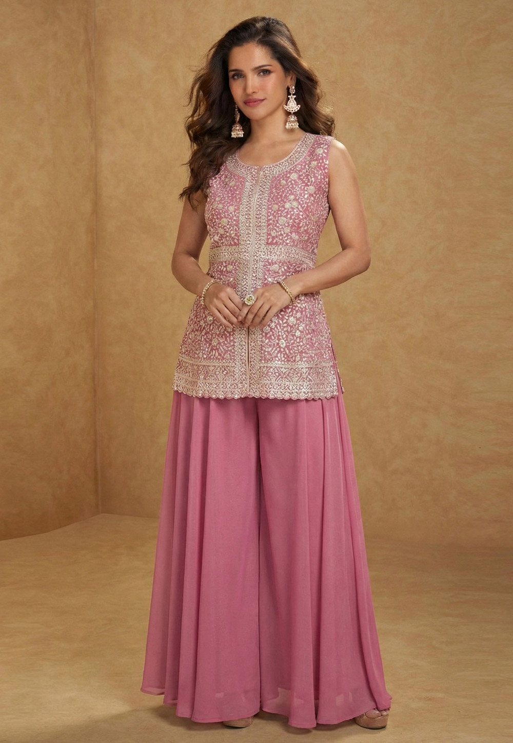 Pink Georgette Readymade Pakistani Suit 325919