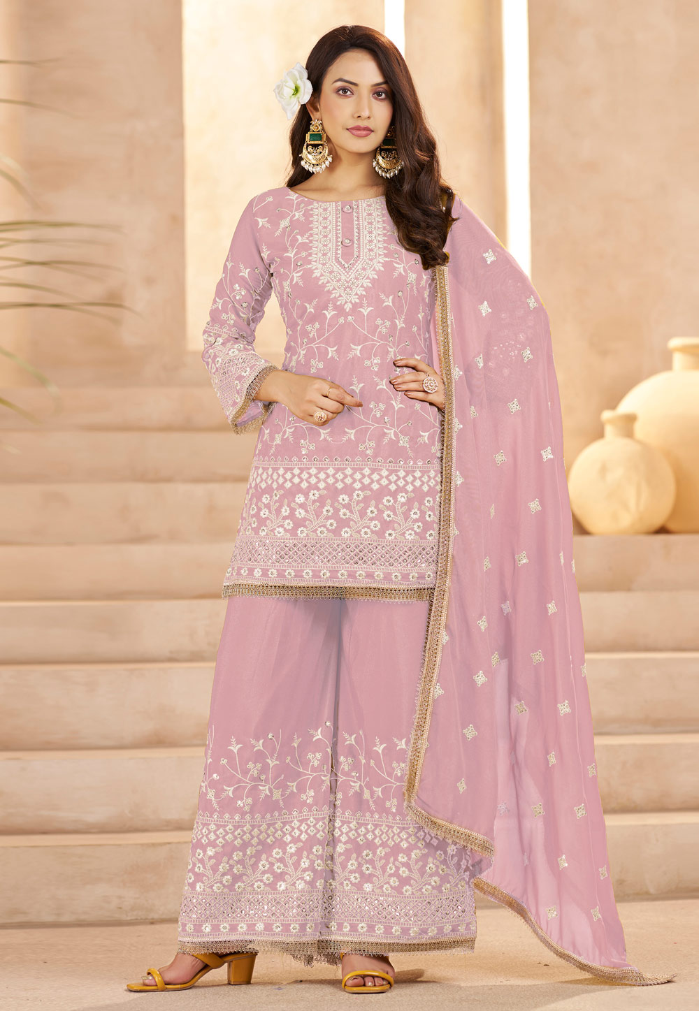 Pink Georgette Readymade Pakistani Suit 322984