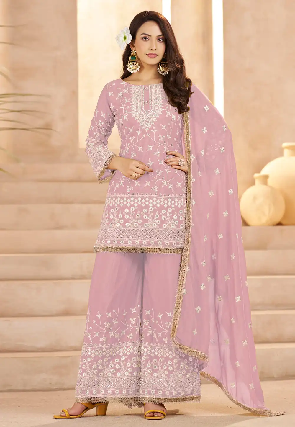 Pink Georgette Readymade Pakistani Suit 322984
