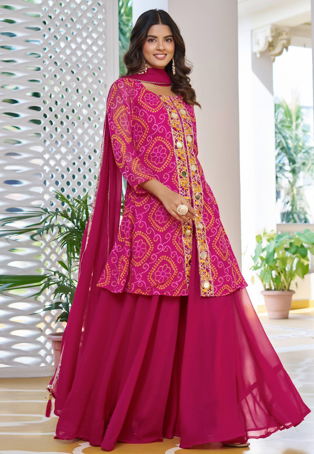 Pink Georgette Readymade Palazzo Suit 320438