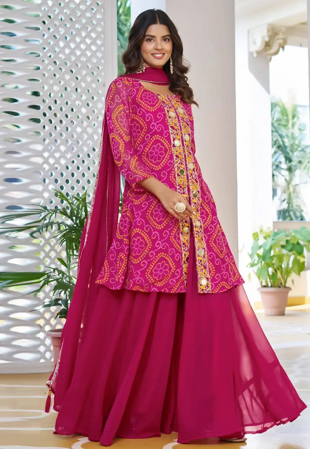 Pink Georgette Readymade Palazzo Suit 320438