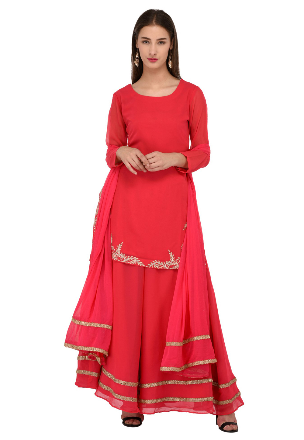 Pink Georgette Readymade Palazzo Suit 310055