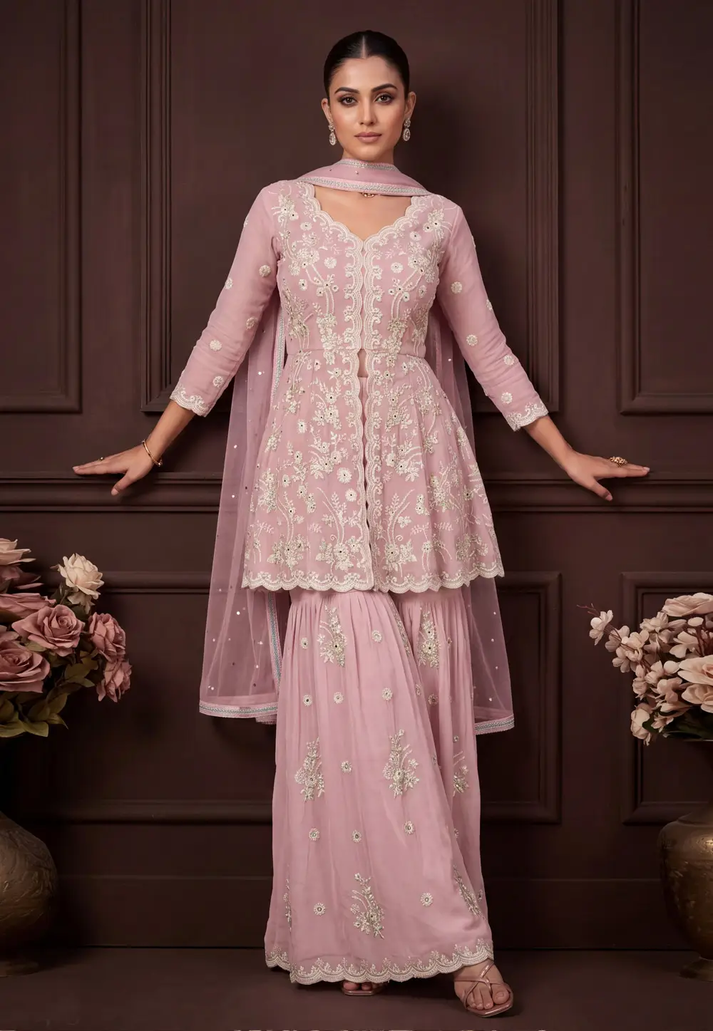 Pink Georgette Readymade Sharara Suit 335842