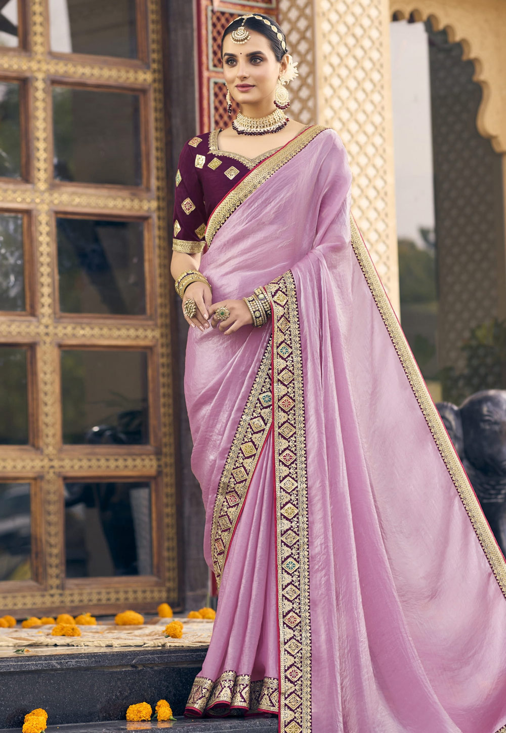Pink Georgette Saree With Blouse 308378