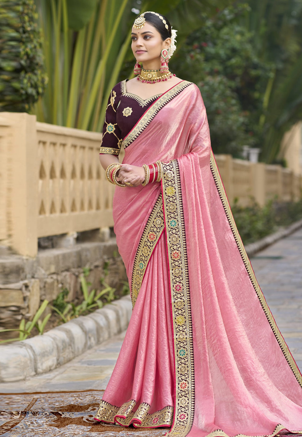 Pink Georgette Saree With Blouse 308380