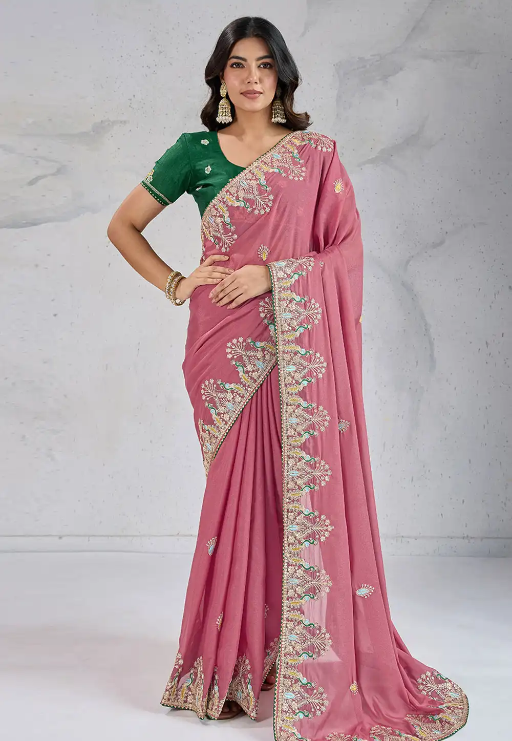 Pink Georgette Saree With Blouse 314709