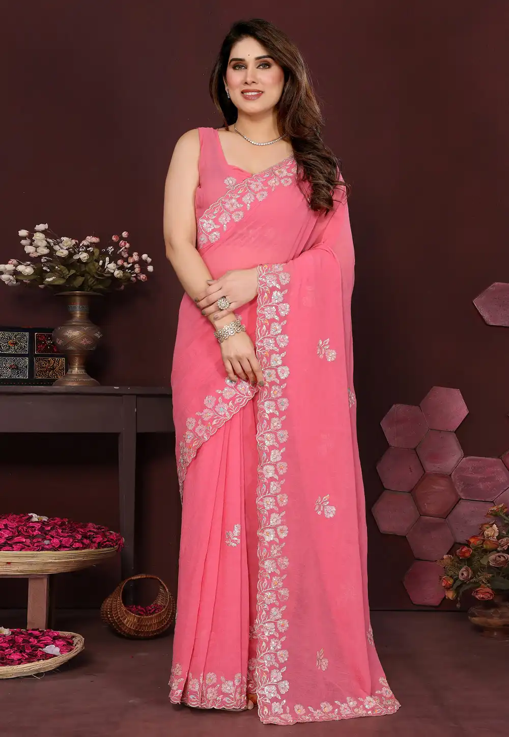 Pink Georgette Saree With Blouse 316903