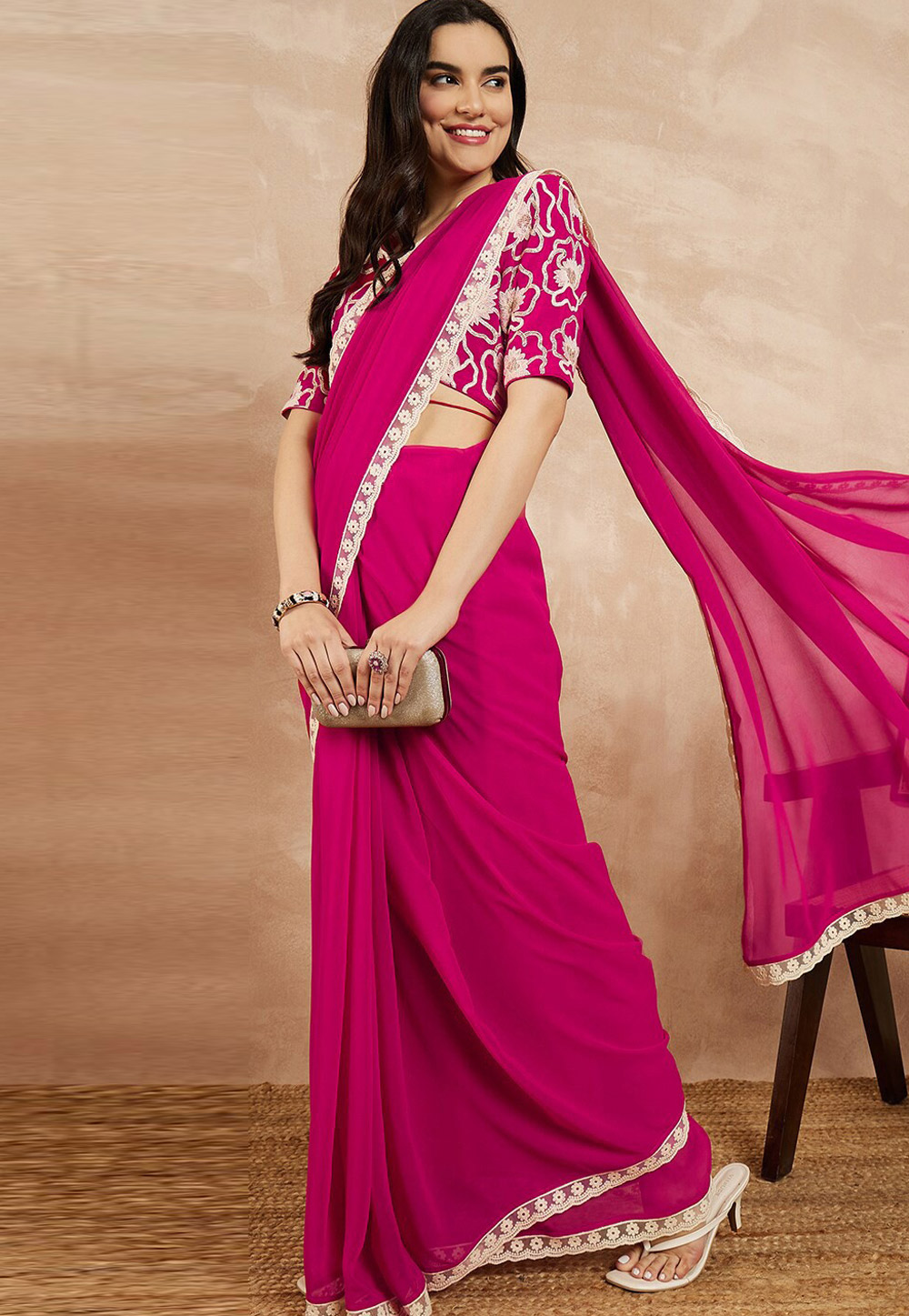 Pink Georgette Saree With Blouse 328151