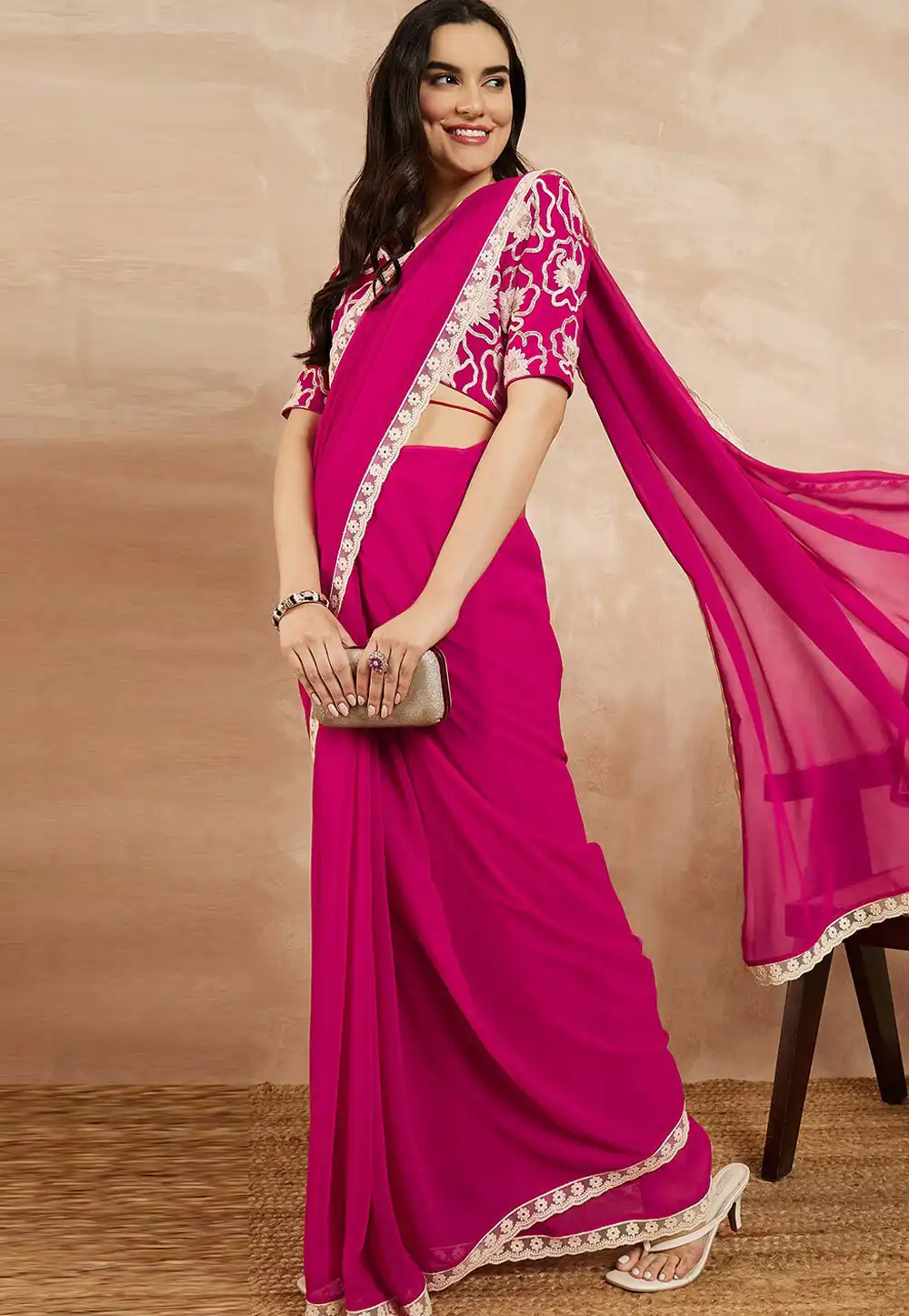 Pink Georgette Saree With Blouse 328151