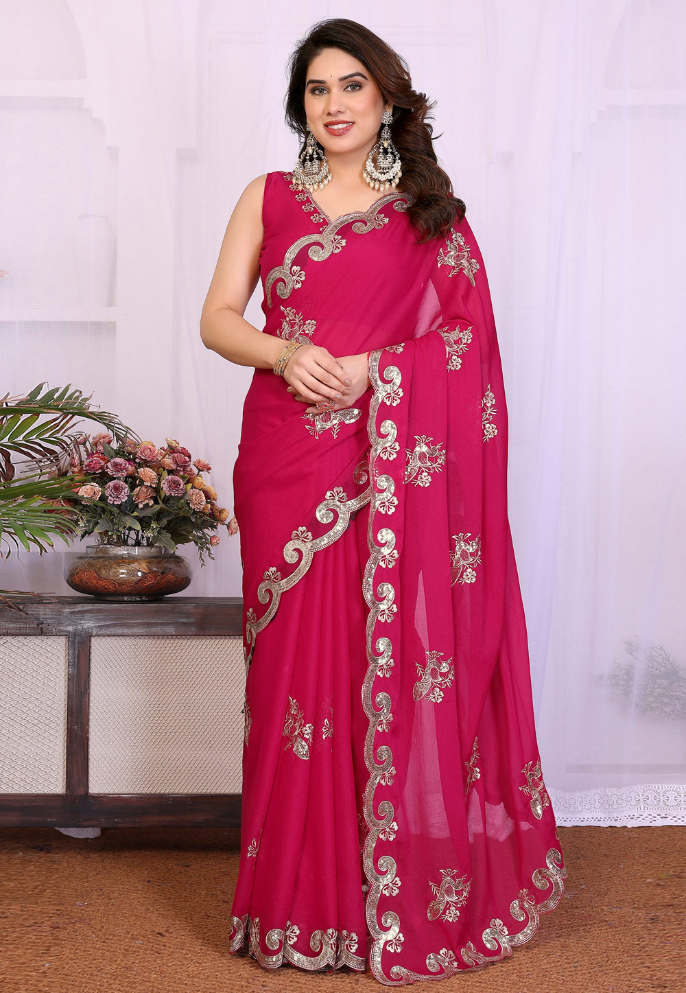 Pink Georgette Saree With Blouse 329565