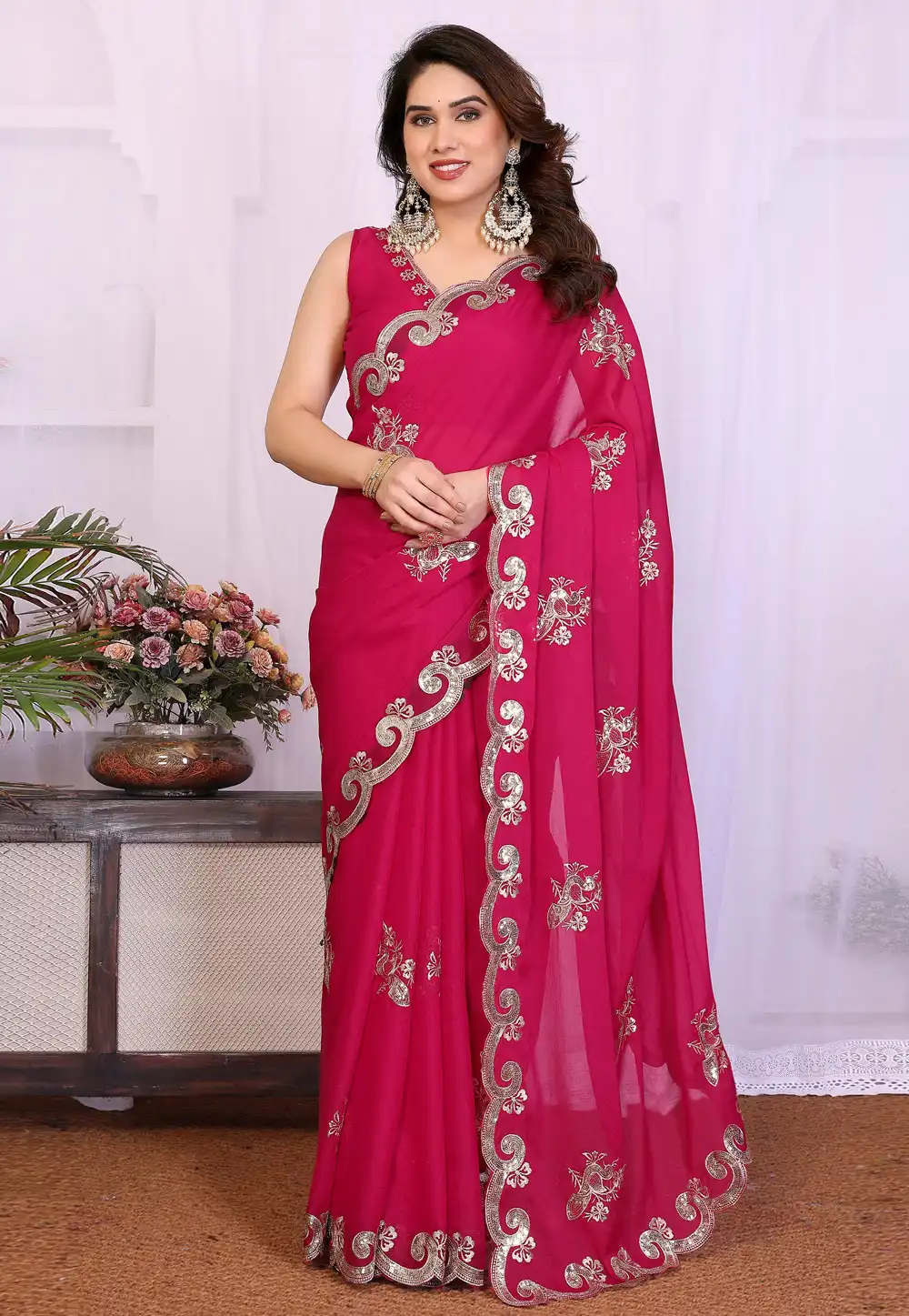 Pink Georgette Saree With Blouse 329565