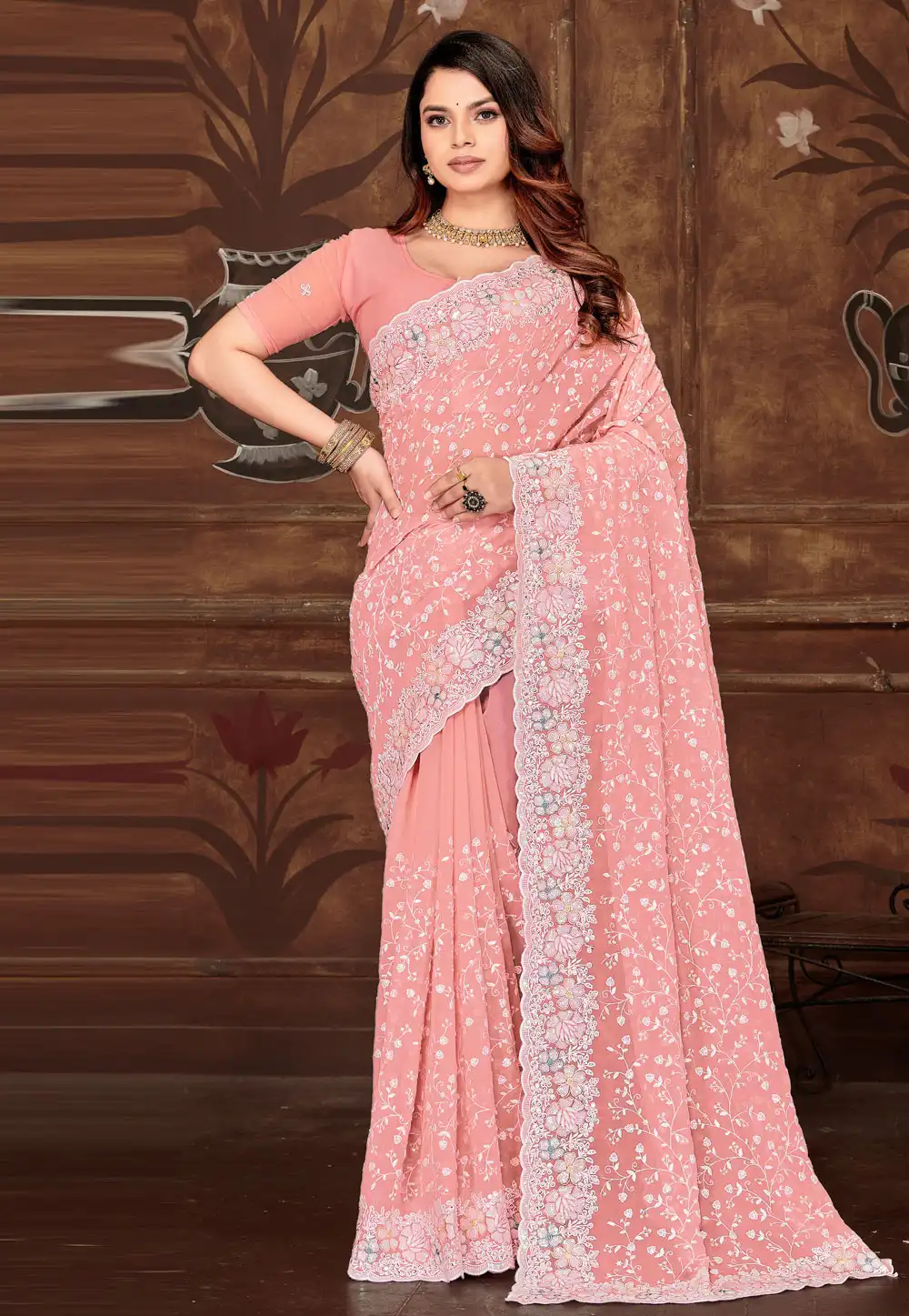 Pink Georgette Saree With Blouse 311293