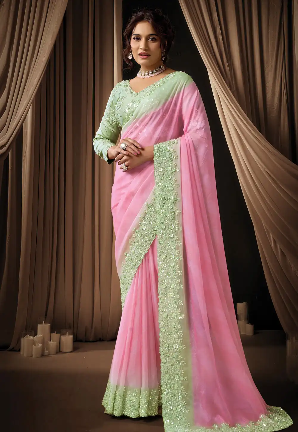 Pink Georgette Saree With Blouse 325753