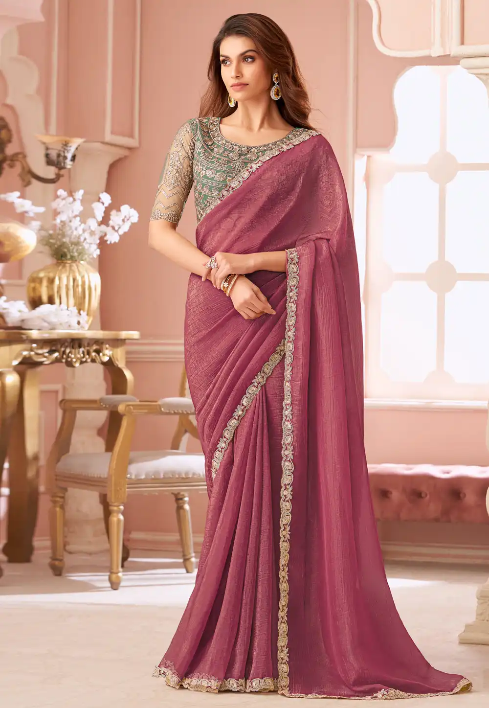 Pink Georgette Saree With Blouse 317028