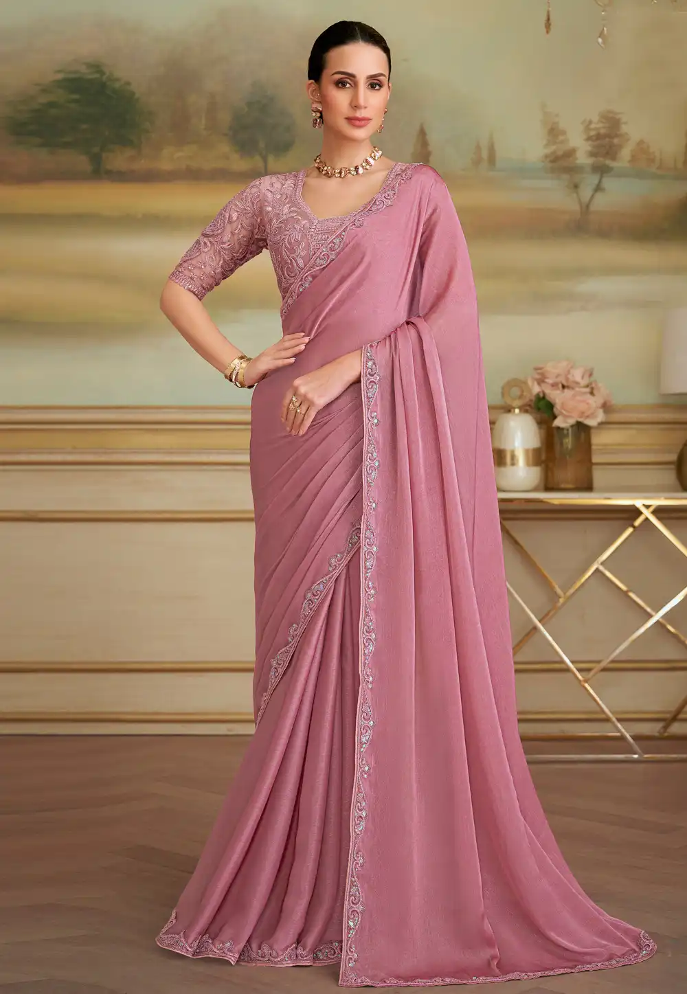Pink Georgette Saree With Blouse 319517