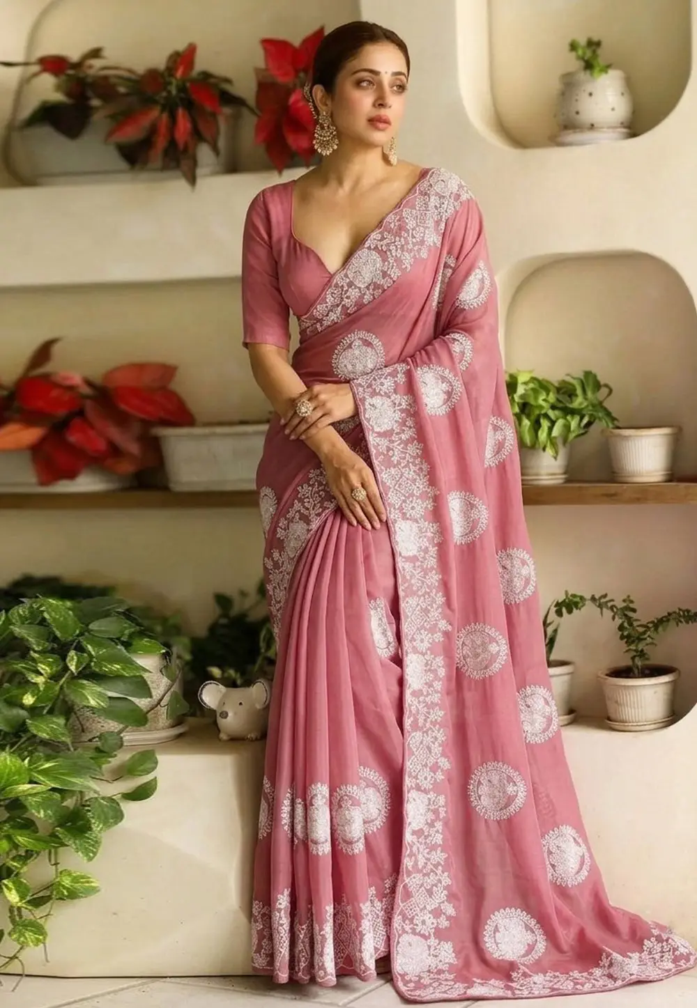 Pink Georgette Saree With Blouse 335192
