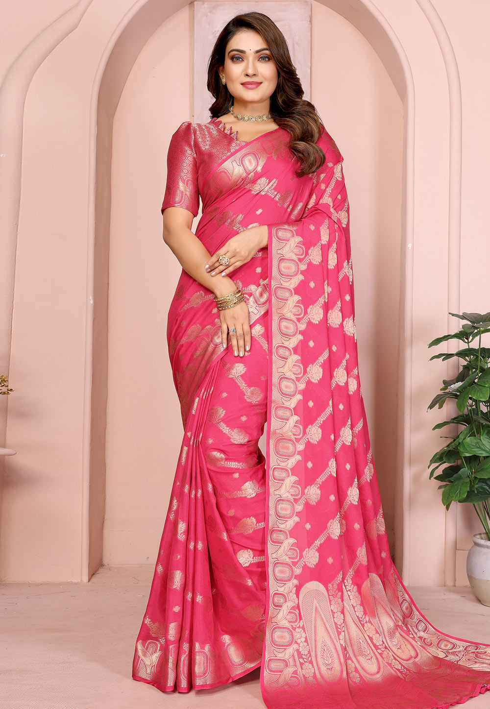 Pink Georgette Saree With Blouse 312279
