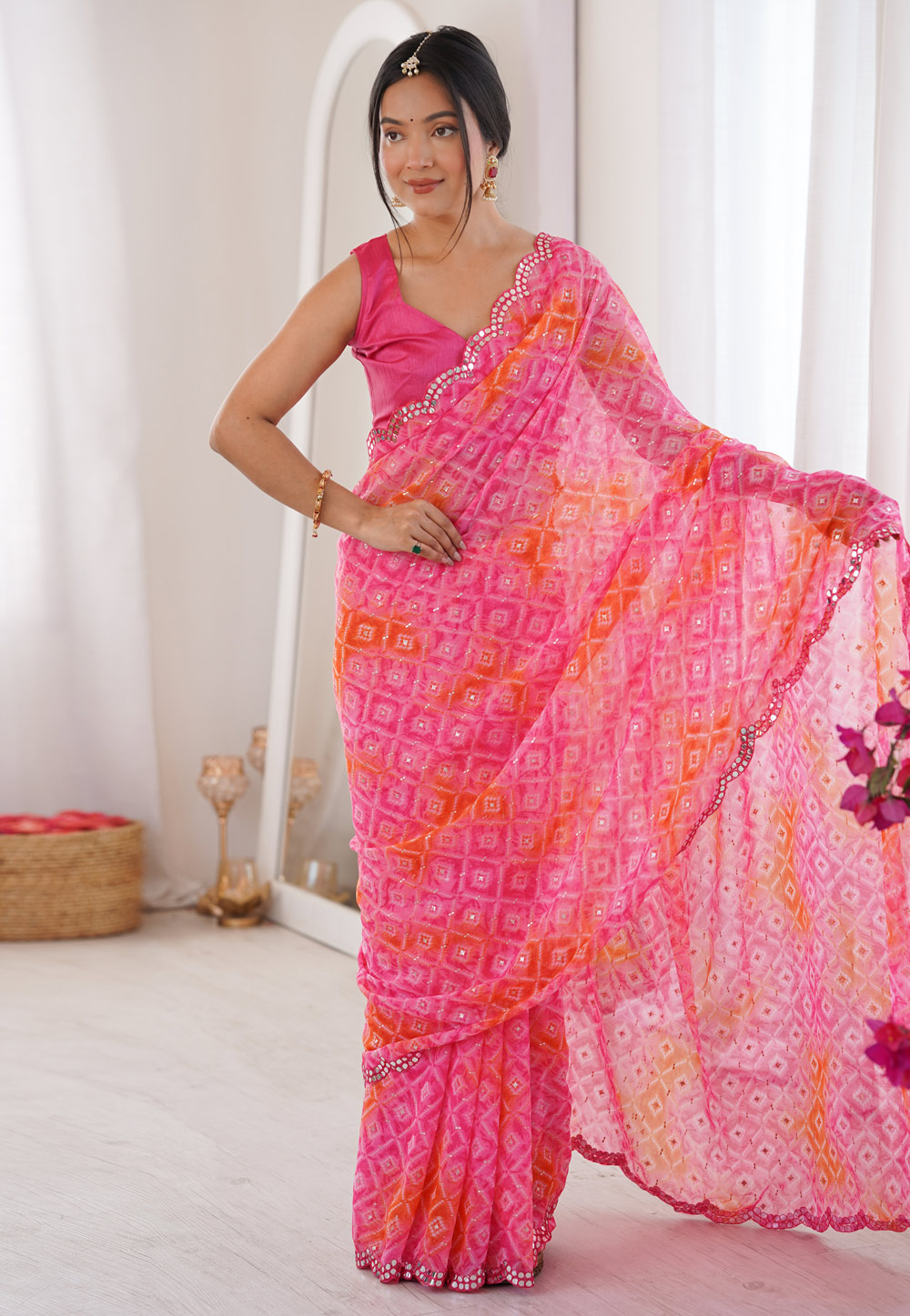 Pink Georgette Saree With Blouse 328032