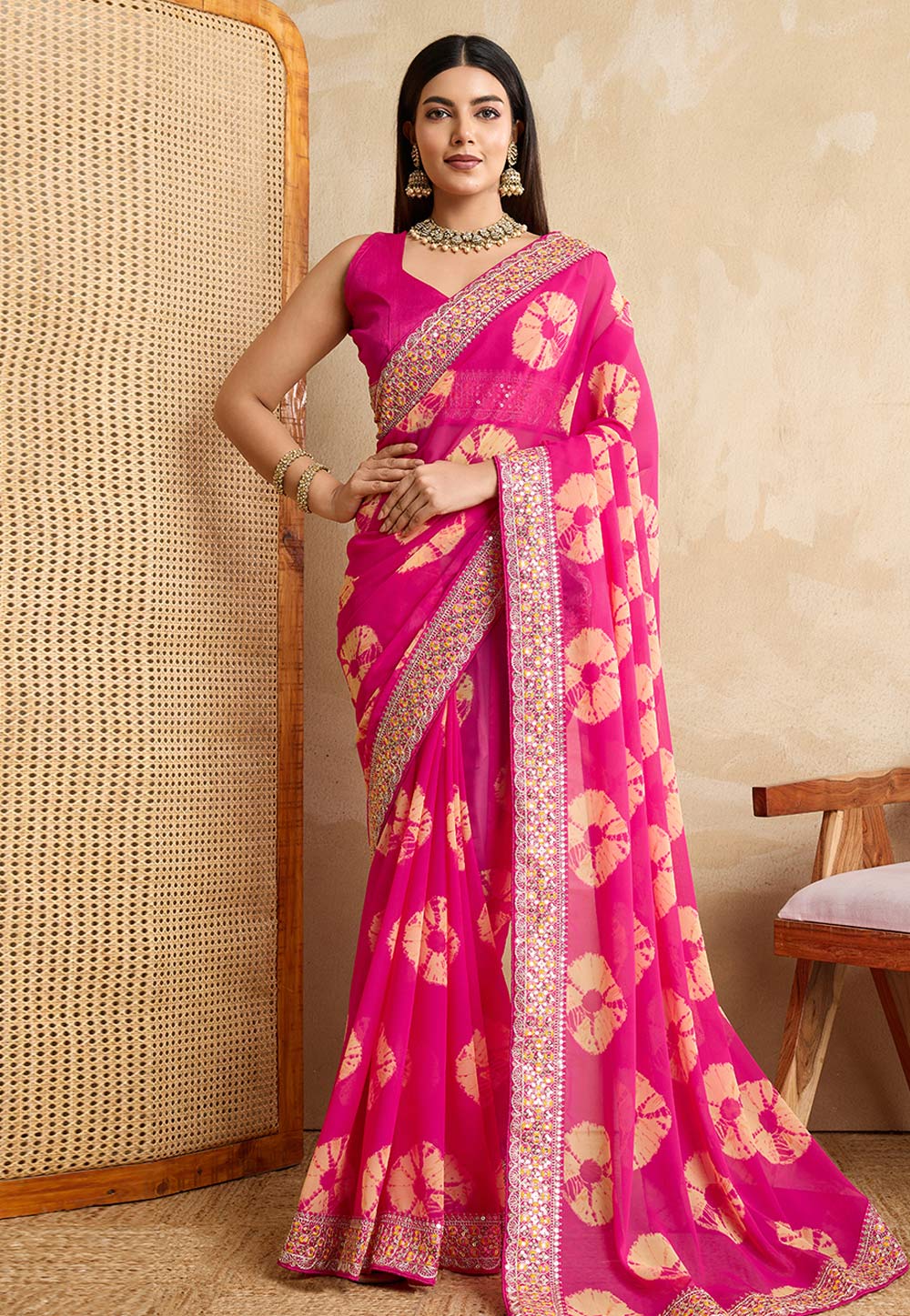 Pink Georgette Saree With Blouse 311250